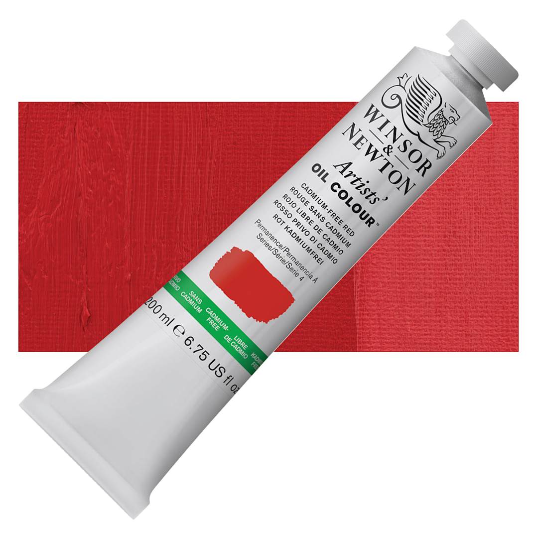 Open in modal - Winsor & Newton Artists' Oil Color - Cadmium Free Red, 200 ml, Tube and swatch