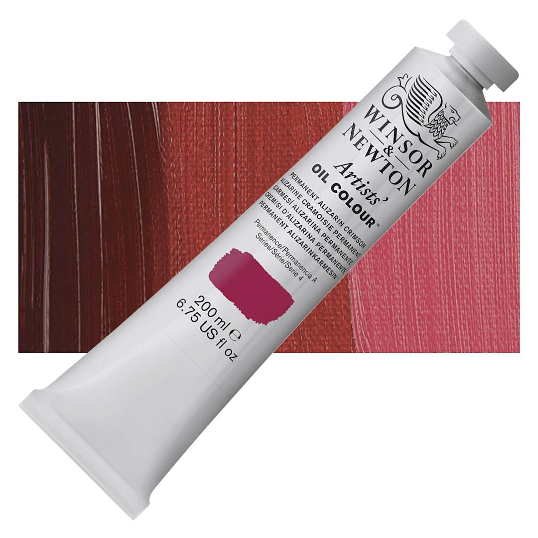 Open in modal - Winsor & Newton Artists' Oil Color - Permanent Alizarin Crimson Hue, 200 ml, tube and swatch