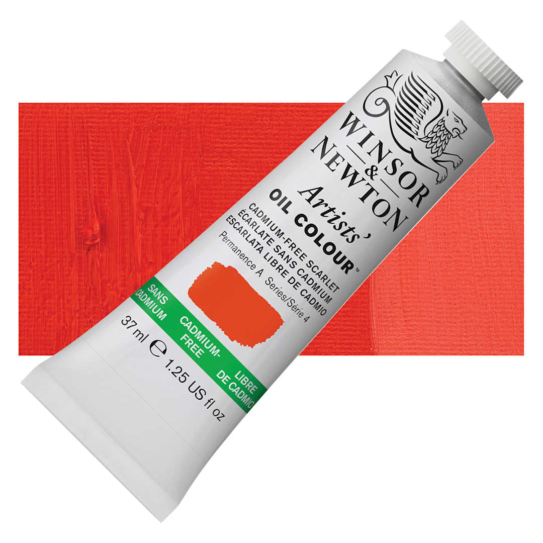 Open in modal - Winsor & Newton Artists' Oil Color - Cadmium Free Scarlet, 37 ml, Tube and swatch