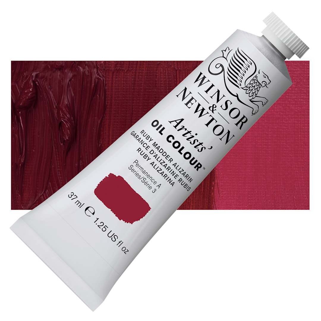 Open in modal - Winsor & Newton Artists' Oil Color - Ruby Madder Alizarin, 37 ml tube and swatch