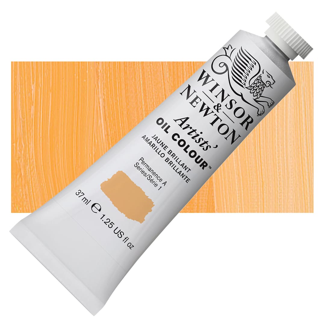 Open in modal - Winsor & Newton Artists' Oil Color - Brilliant Yellow, 37 ml, Tube and swatch