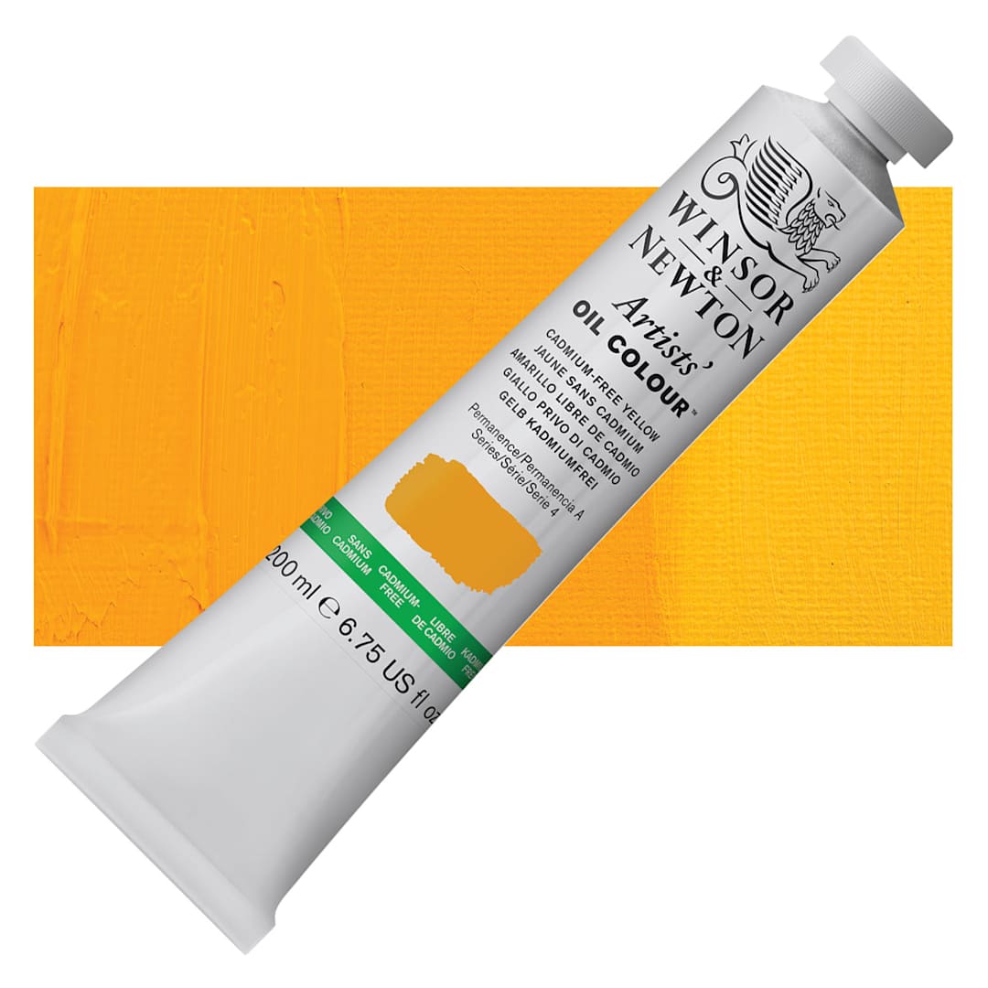 Open in modal - Winsor & Newton Artists' Oil Color - Cadmium Free Yellow, 200 ml, Tube and swatch