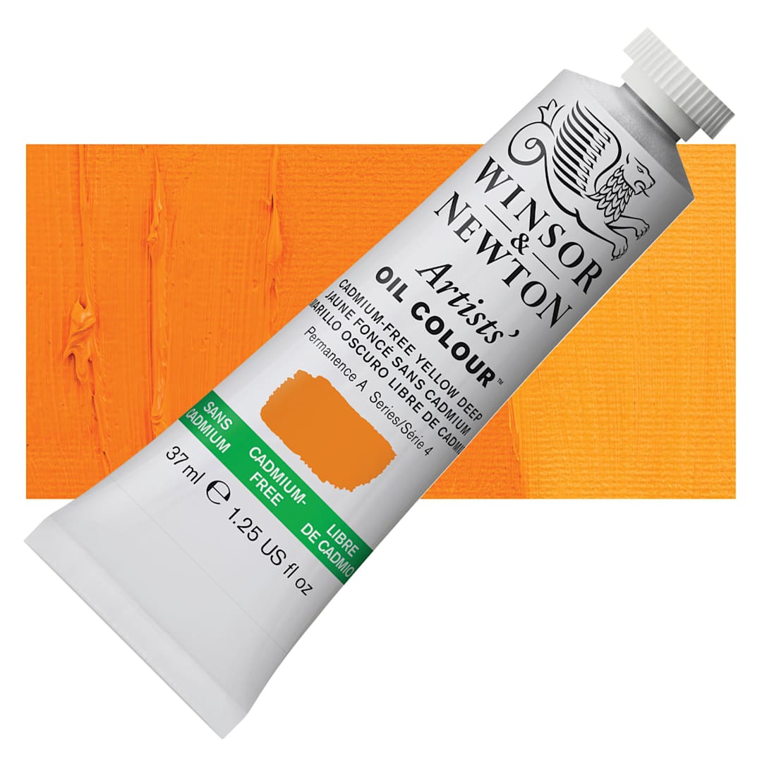 Open in modal - Winsor & Newton Artists' Oil Color - Cadmium Free Yellow Deep, 37 ml, Tube and swatch