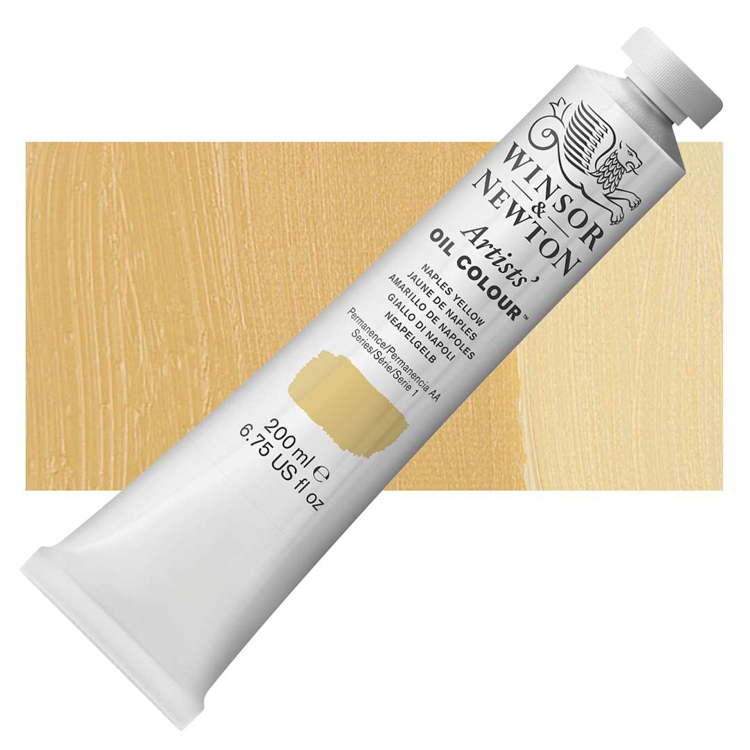 Open in modal - Winsor & Newton Artists' Oil Color - Naples Yellow, 200 ml, tube and swatch