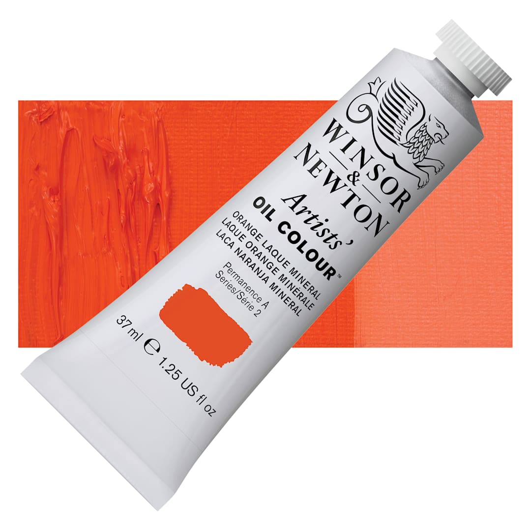 Open in modal - Winsor & Newton Artists' Oil Color - Orange Laque Mineral, 37 ml tube and swatch