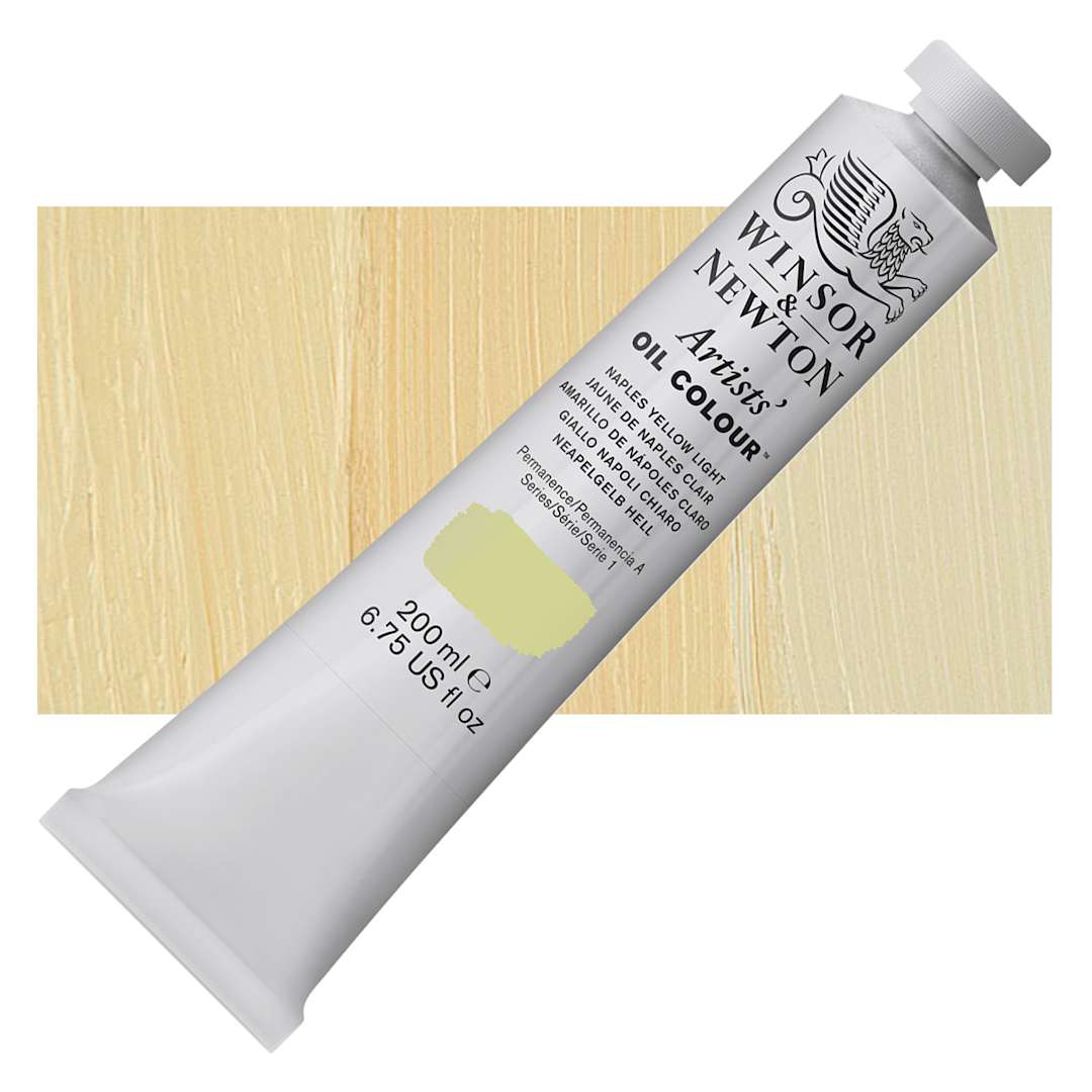 Open in modal - Winsor & Newton Artists' Oil Color - Naples Yellow Light, 200 ml, tube and swatch