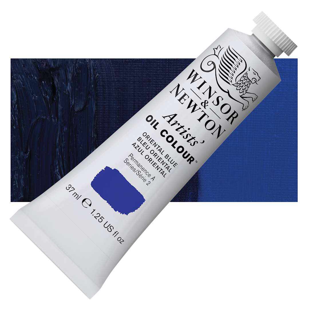 Open in modal - Winsor & Newton Artists' Oil Color - Oriental Blue, 37 ml tube and swatch