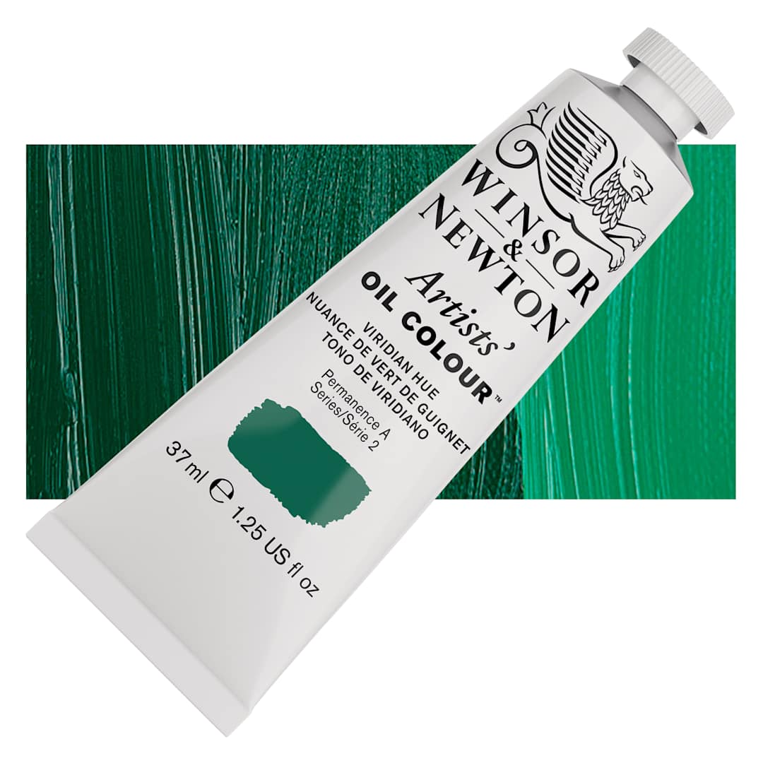 Open in modal - Winsor & Newton Artists' Oil Color - Viridian Hue, 37 ml tube and swatch