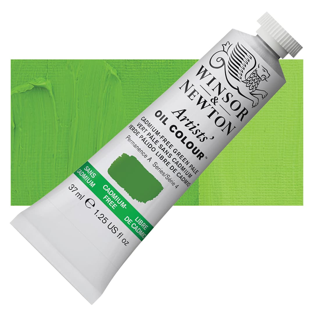 Open in modal - Winsor & Newton Artists' Oil Color - Cadmium Free Green Pale, 37 ml, Tube and swatch