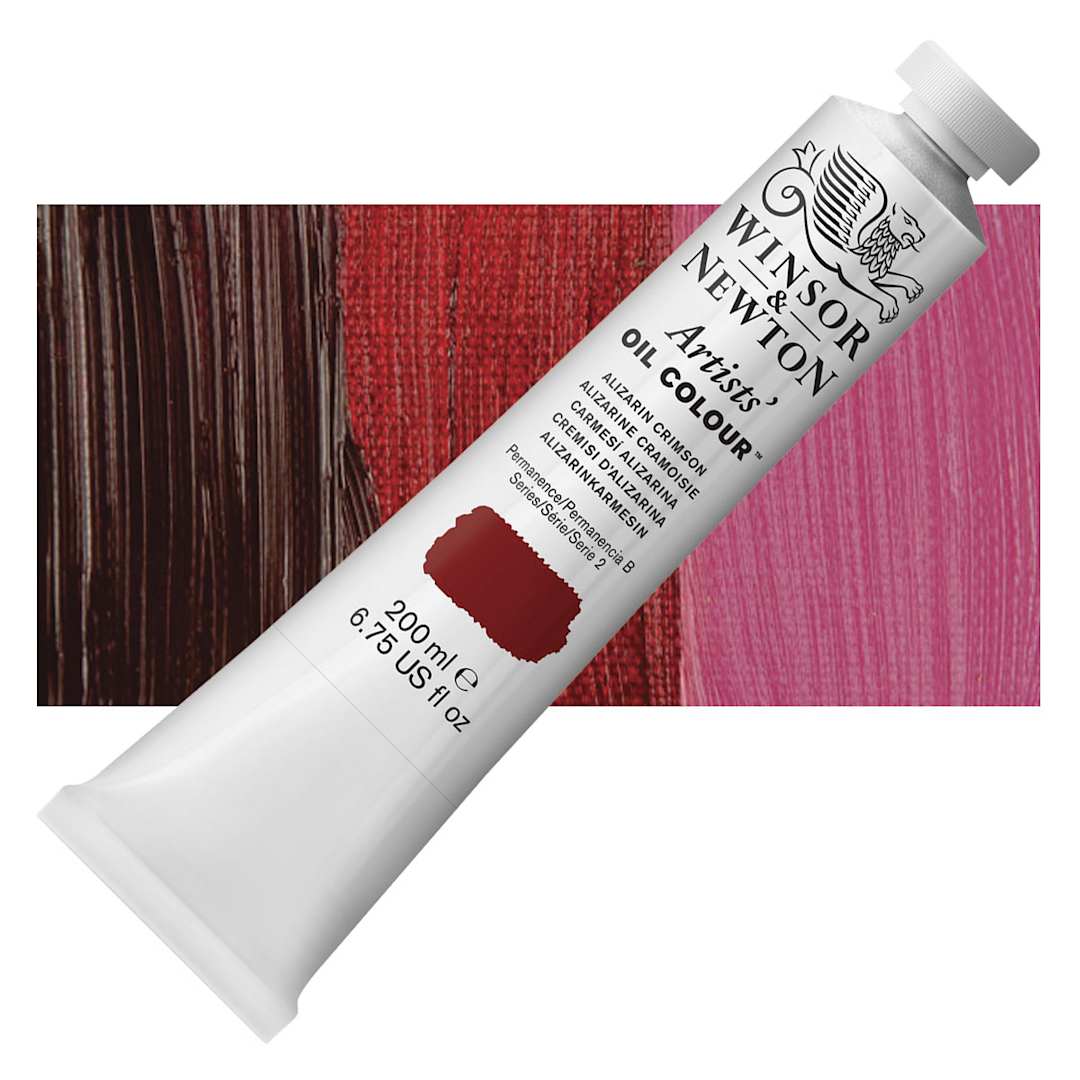 Open in modal - Winsor & Newton Artists' Oil Color - Alizarin Crimson, 200 ml tube and swatch