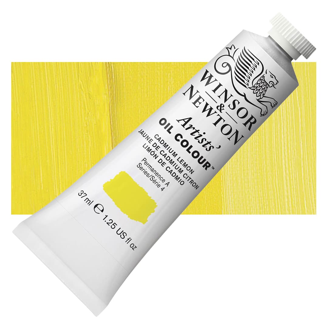 Open in modal - Winsor & Newton Artists' Oil Color - Cadmium Lemon, 37 ml tube and swatch