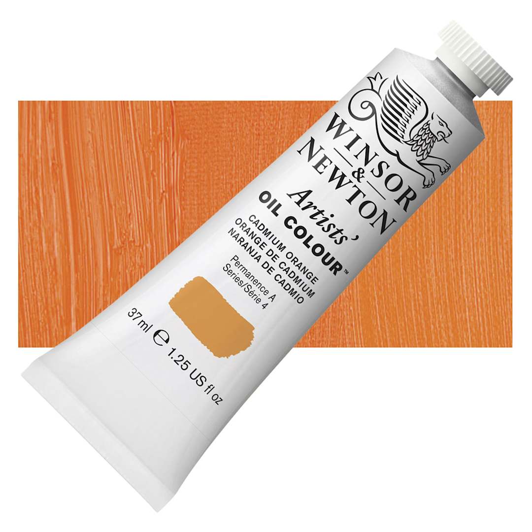 Open in modal - Winsor & Newton Artists' Oil Color - Cadmium Orange, 37 ml tube and swatch