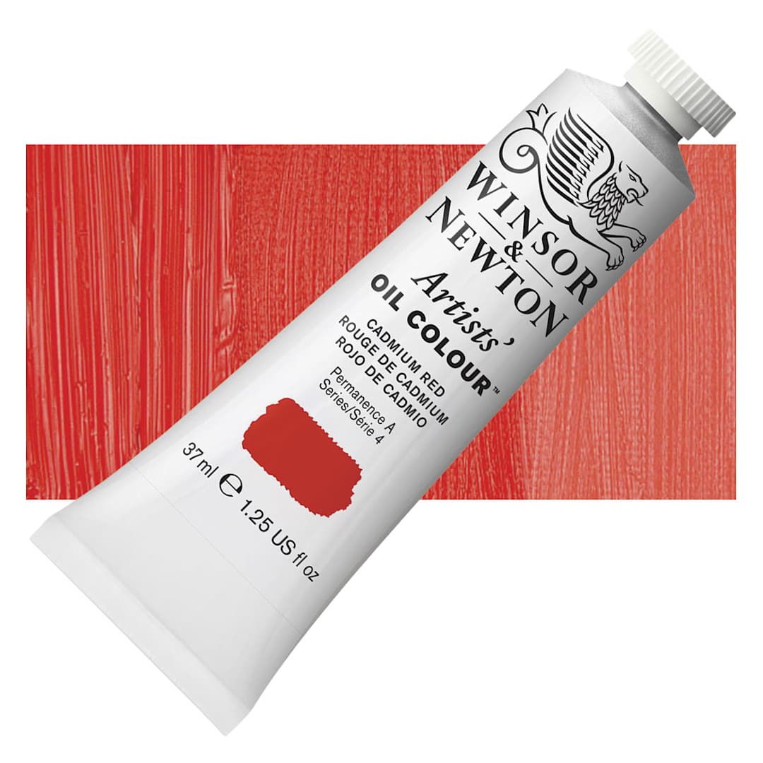 Open in modal - Winsor & Newton Artists' Oil Color - Cadmium Red, 37 ml tube and swatch