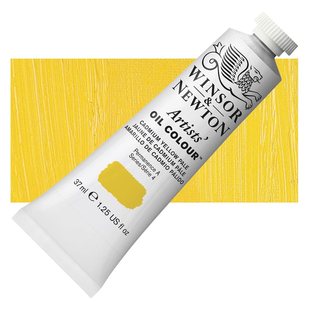 Open in modal - Winsor & Newton Artists' Oil Color - Cadmium Yellow Pale, 37 ml tube and swatch