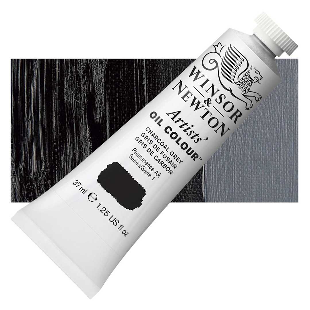Open in modal - Winsor & Newton Artists' Oil Color - Charcoal Gray, 37 ml tube and swatch