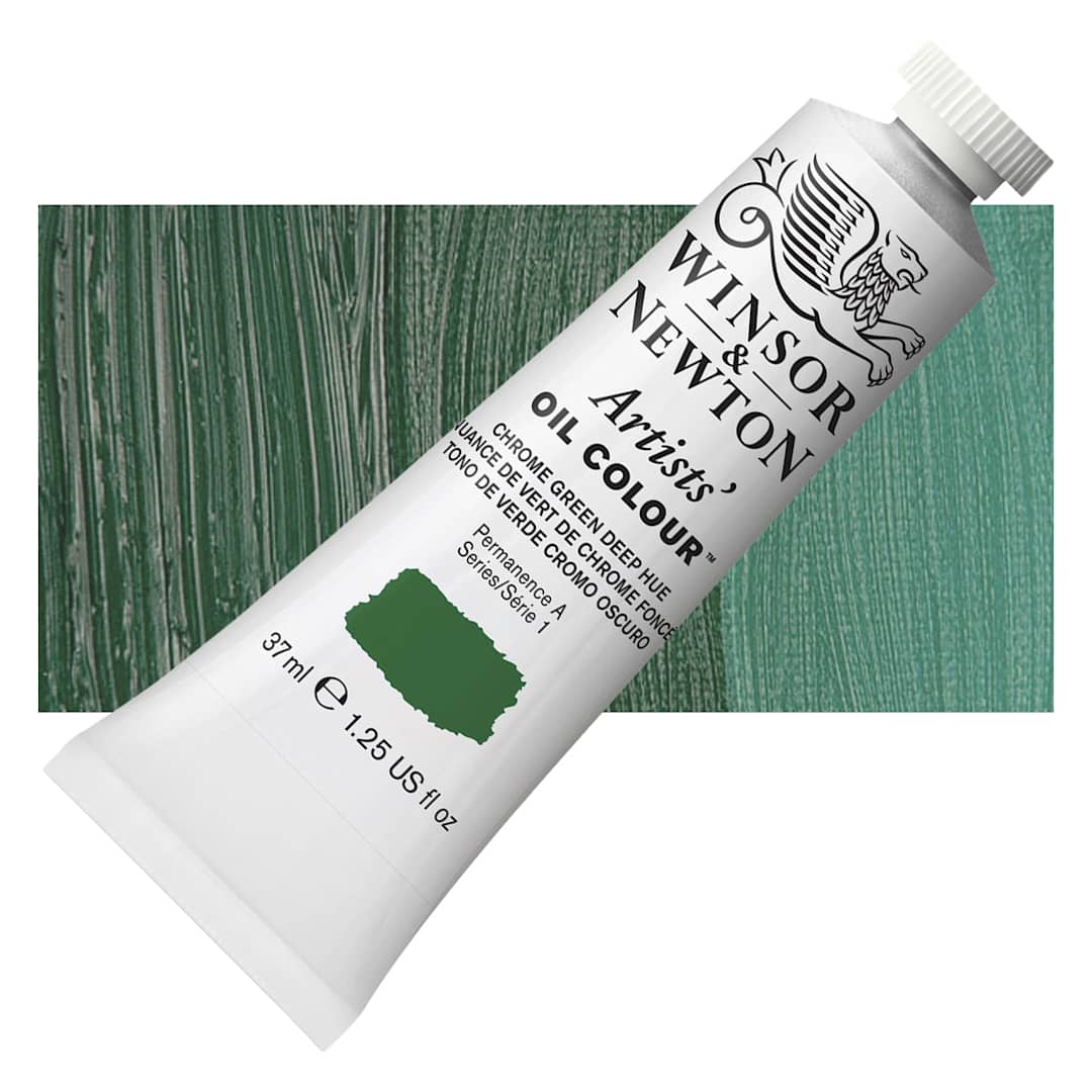 Open in modal - Winsor & Newton Artists' Oil Color - Chromium Green Deep Hue, 37 ml tube and swatch