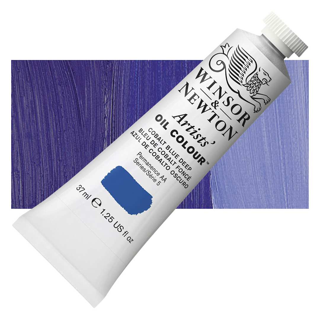 Open in modal - Winsor & Newton Artists' Oil Color - Cobalt Blue Deep, 37 ml tube and swatch