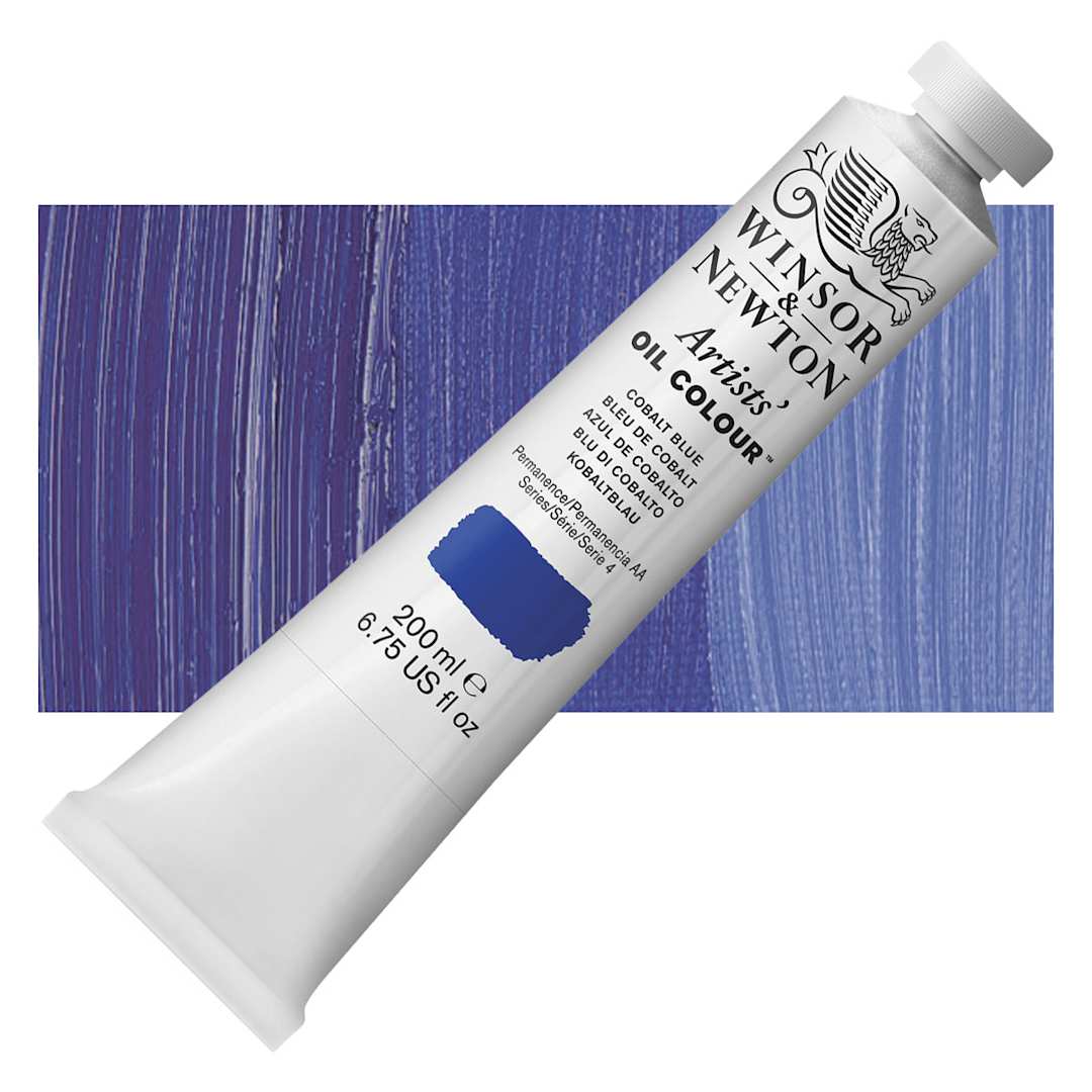 Open in modal - Winsor & Newton Artists' Oil Color - Cobalt Blue, 200 ml tube and swatch