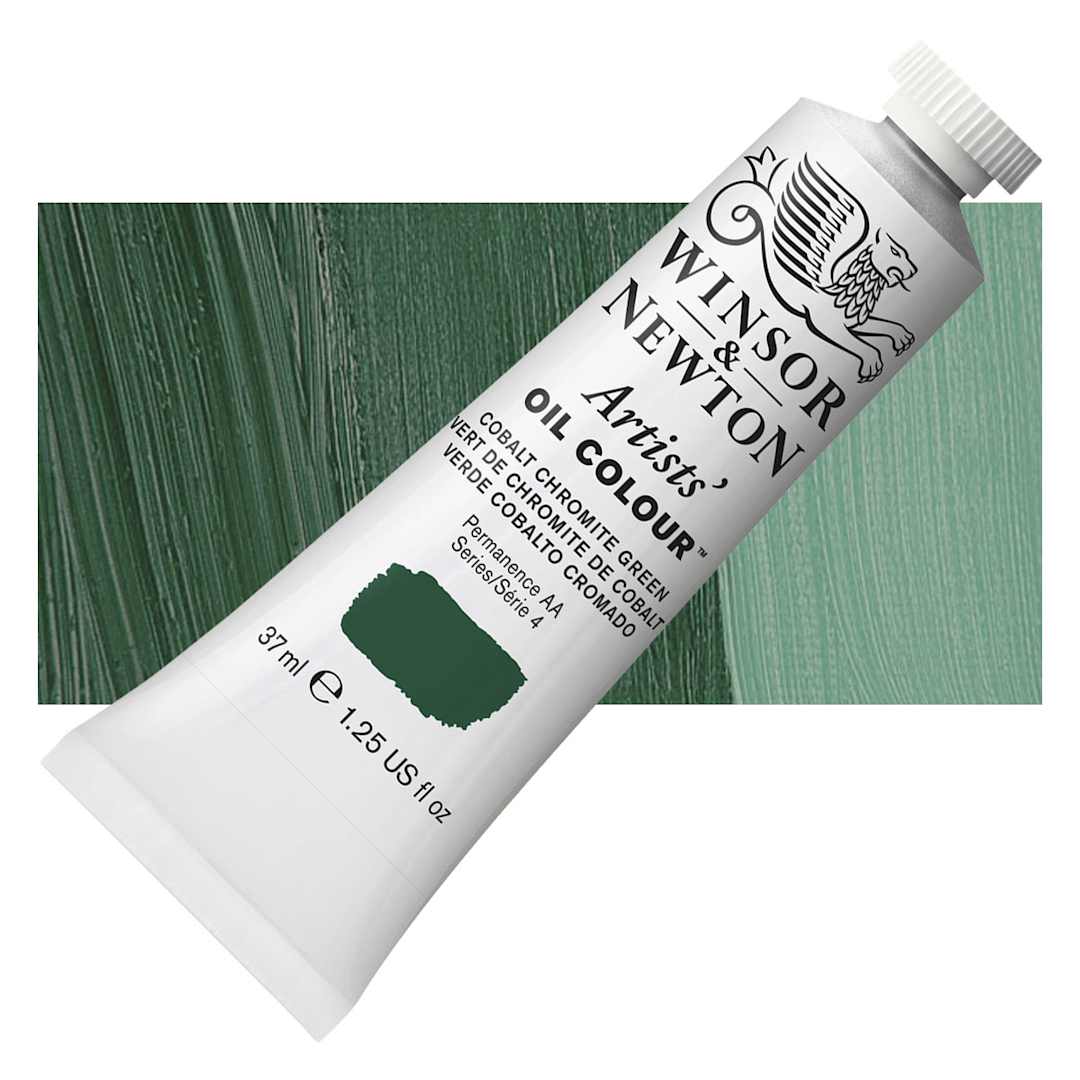 Open in modal - Winsor & Newton Artists' Oil Color - Cobalt Chromite Green, 37 ml tube and swatch