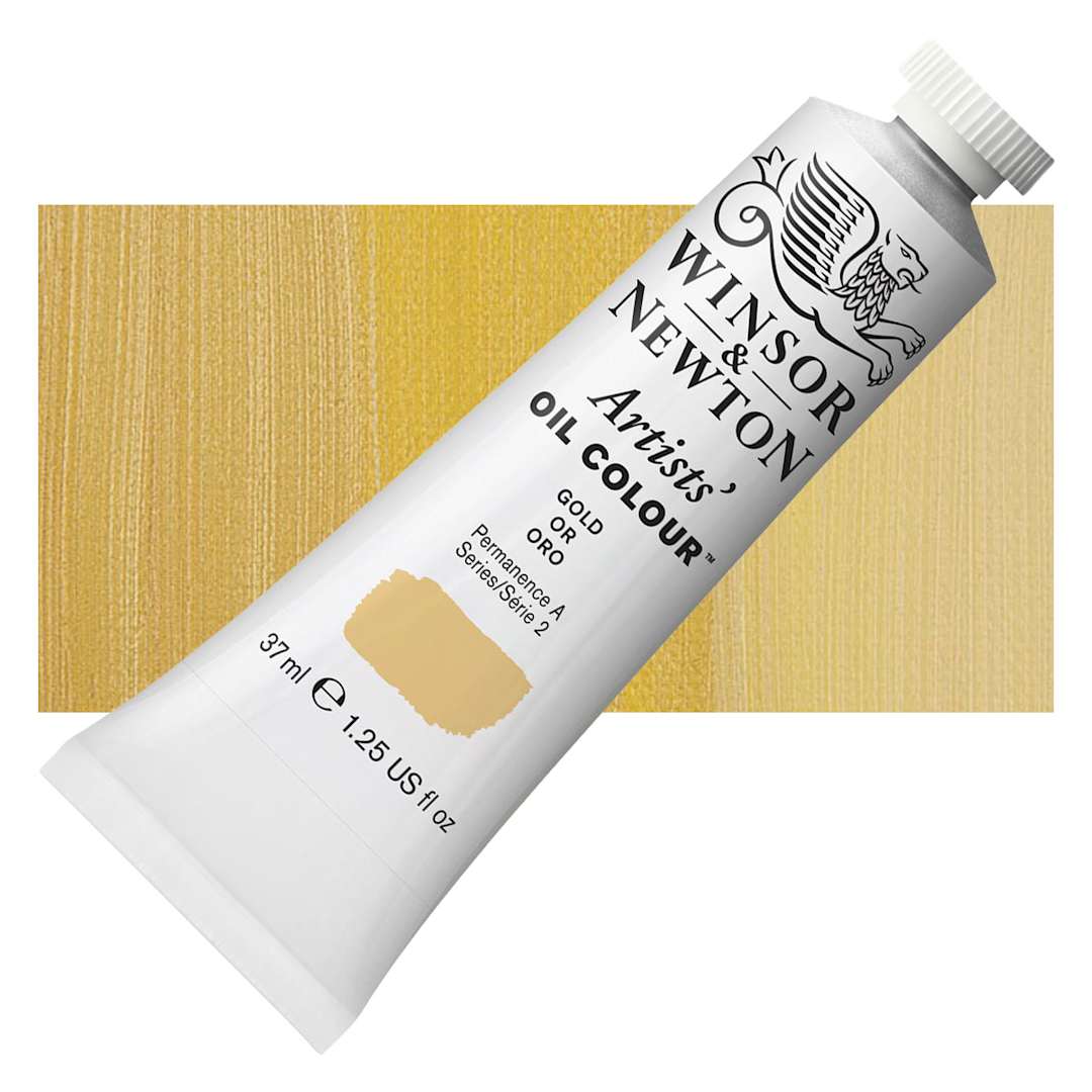 Open in modal - Winsor & Newton Artists' Oil Color - Gold, 37 ml tube and swatch