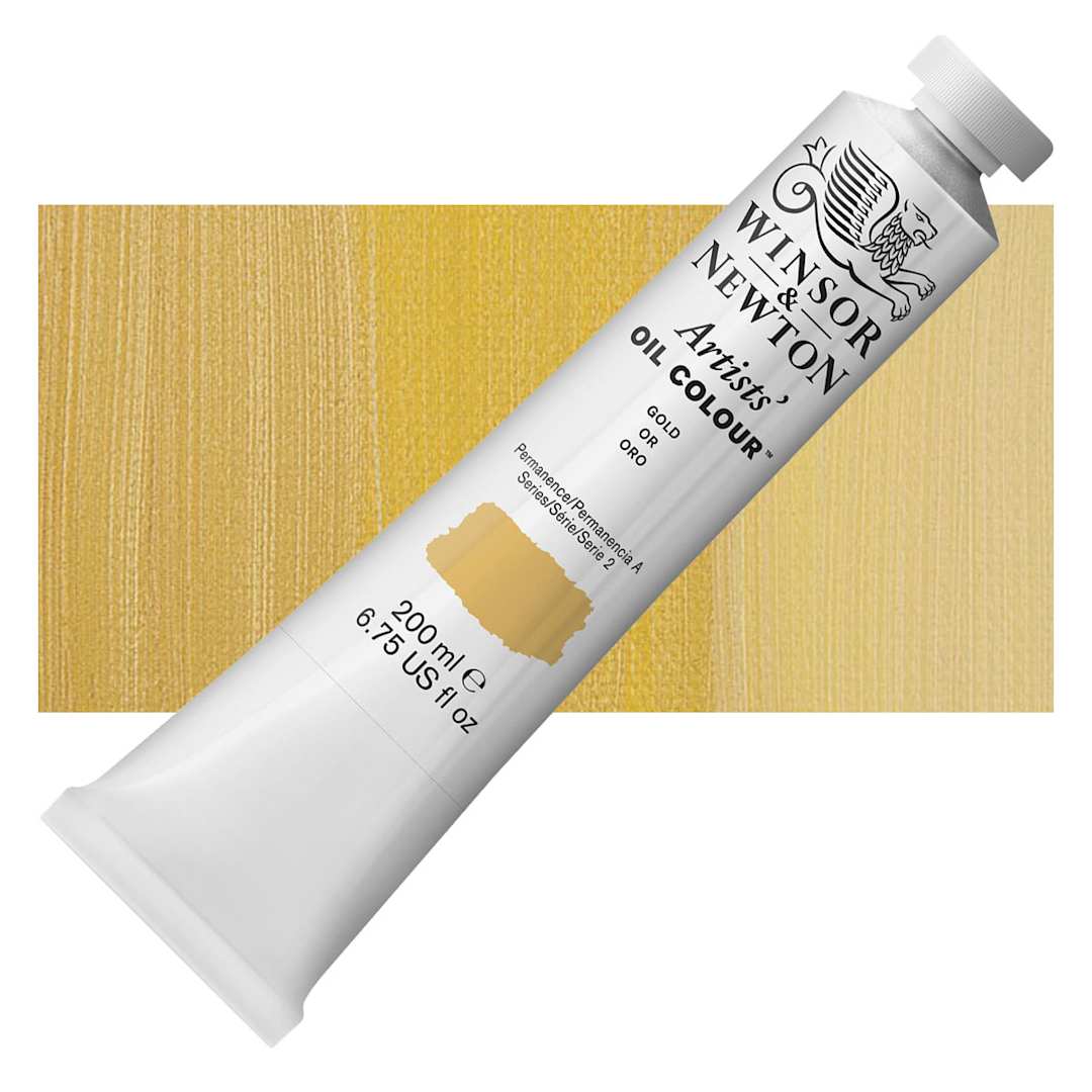Open in modal - Winsor & Newton Artists' Oil Color - Gold, 200 ml tube and swatch