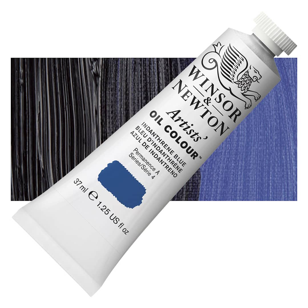 Open in modal - Winsor & Newton Artists' Oil Color - Indanthrene Blue, 37 ml tube and swatch