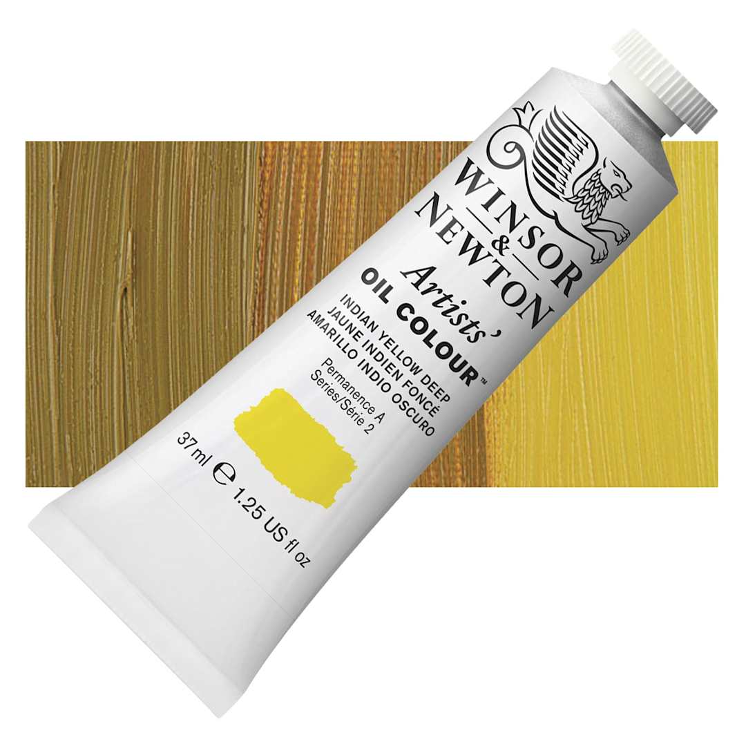 Open in modal - Winsor & Newton Artists' Oil Color - Indian Yellow Deep, 37 ml tube and swatch
