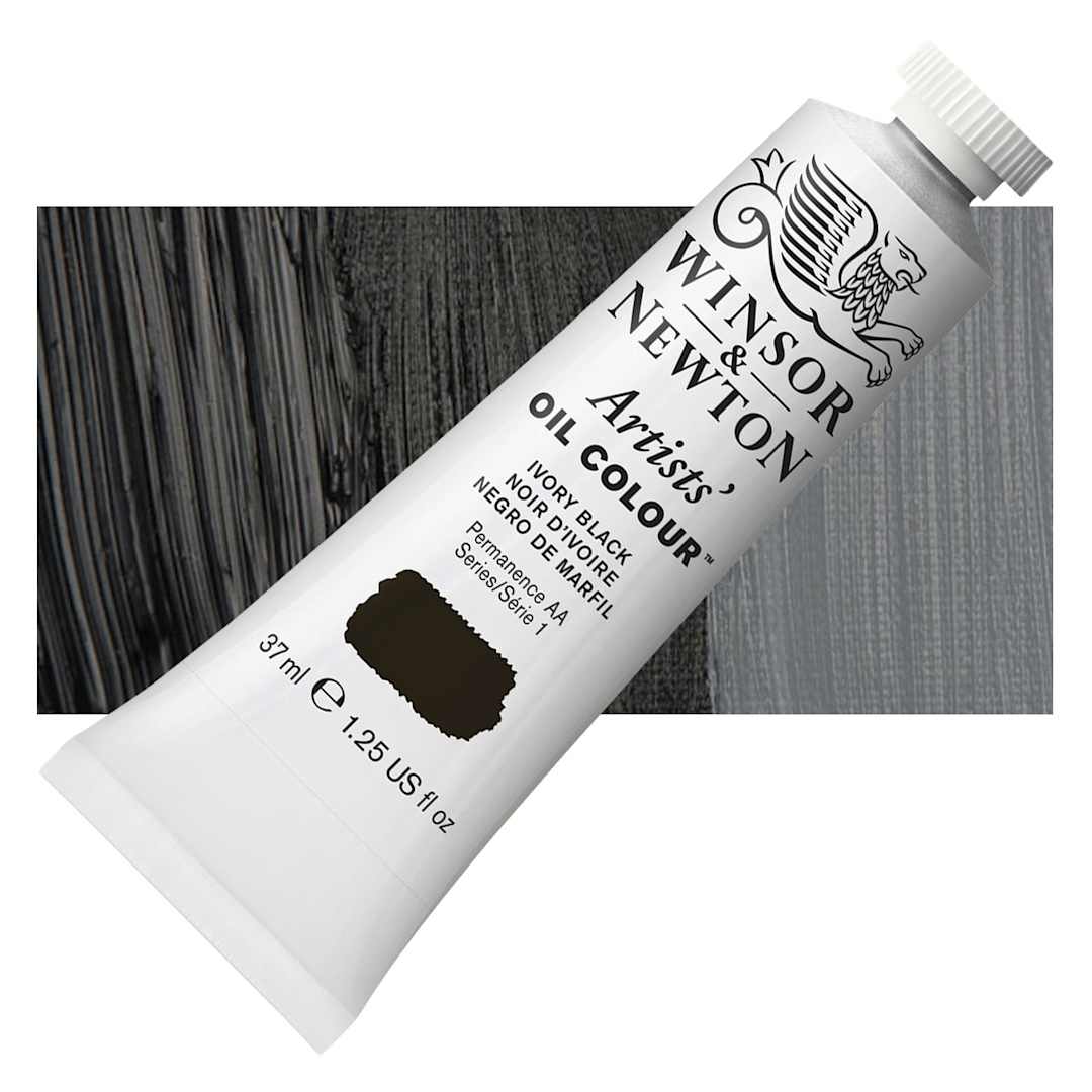 Open in modal - Winsor & Newton Artists' Oil Color - Ivory Black, 37 ml tube and swatch