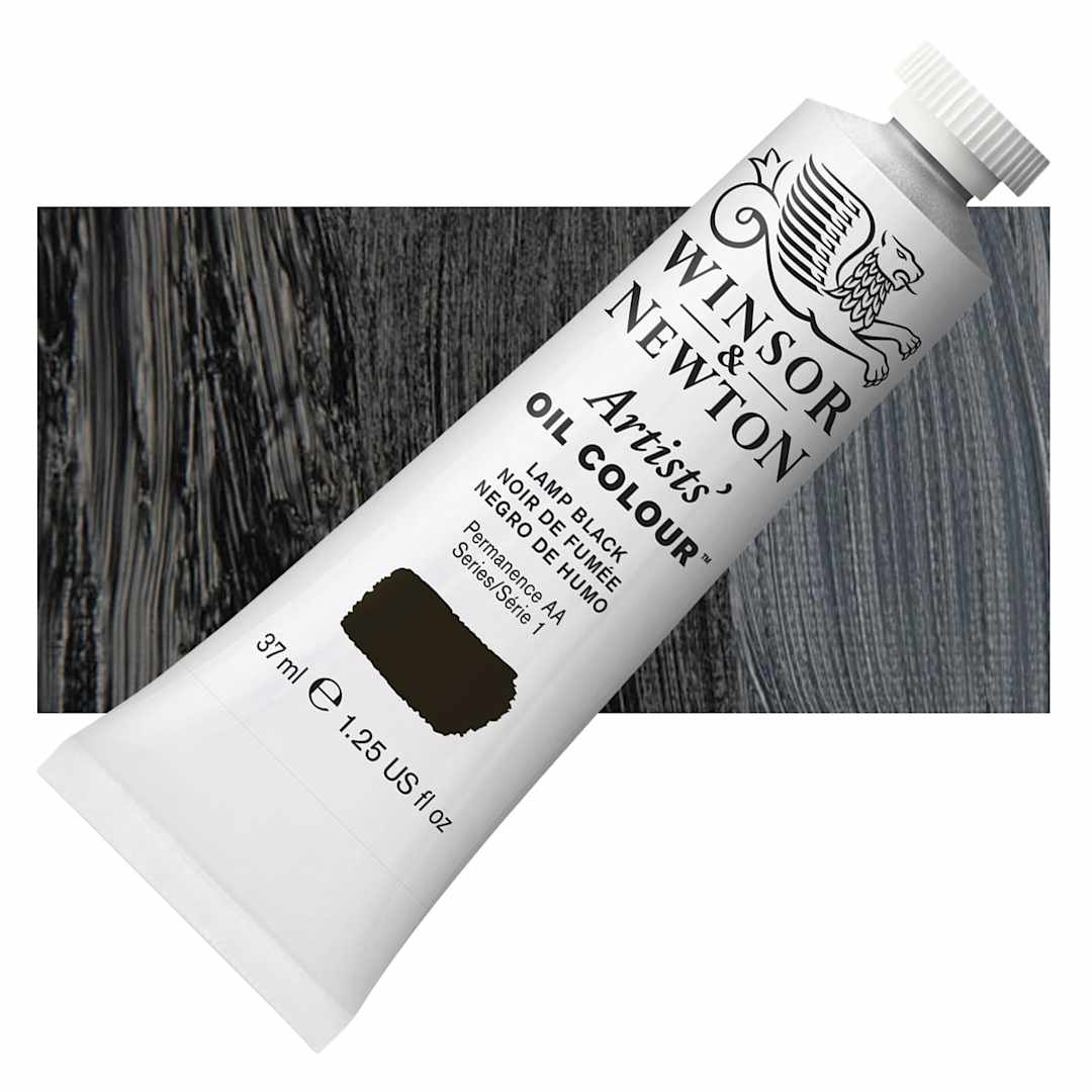 Open in modal - Winsor & Newton Artists' Oil Color - Lamp Black, 37 ml tube and swatch