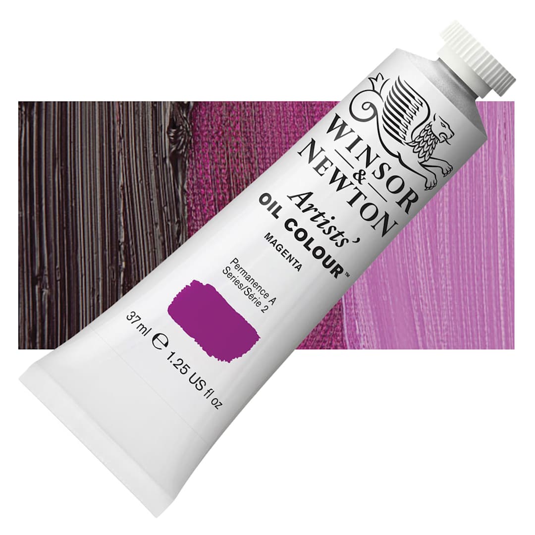 Open in modal - Winsor & Newton Artists' Oil Color - Magenta, 37 ml tube and swatch