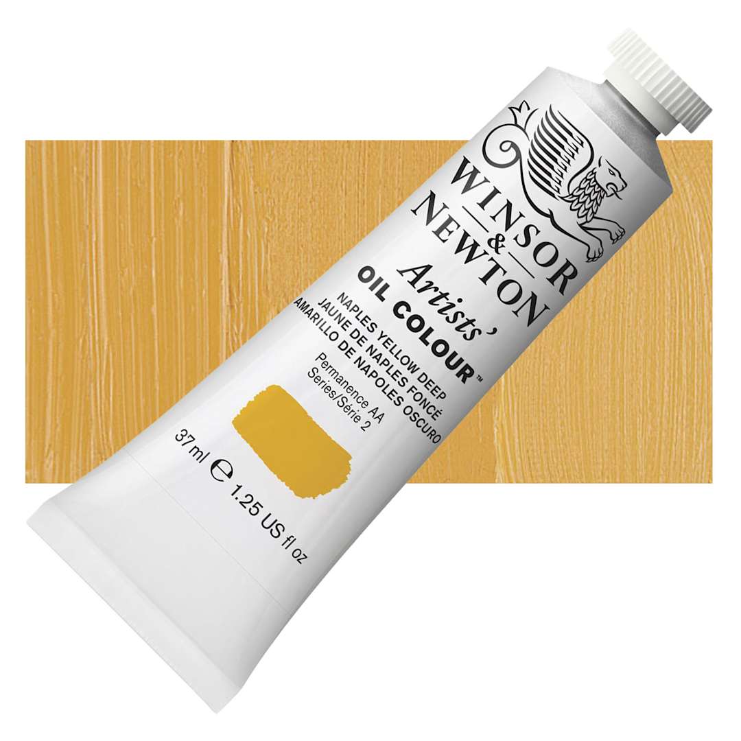 Open in modal - Winsor & Newton Artists' Oil Color - Naples Yellow Deep, 37 ml tube and swatch