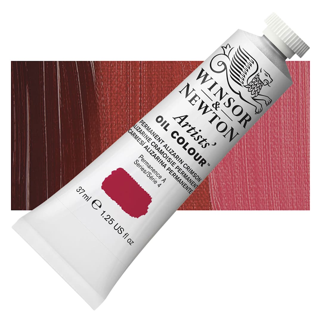 Open in modal - Winsor & Newton Artists' Oil Color - Permanent Alizarin Crimson Hue, 37 ml tube and swatch