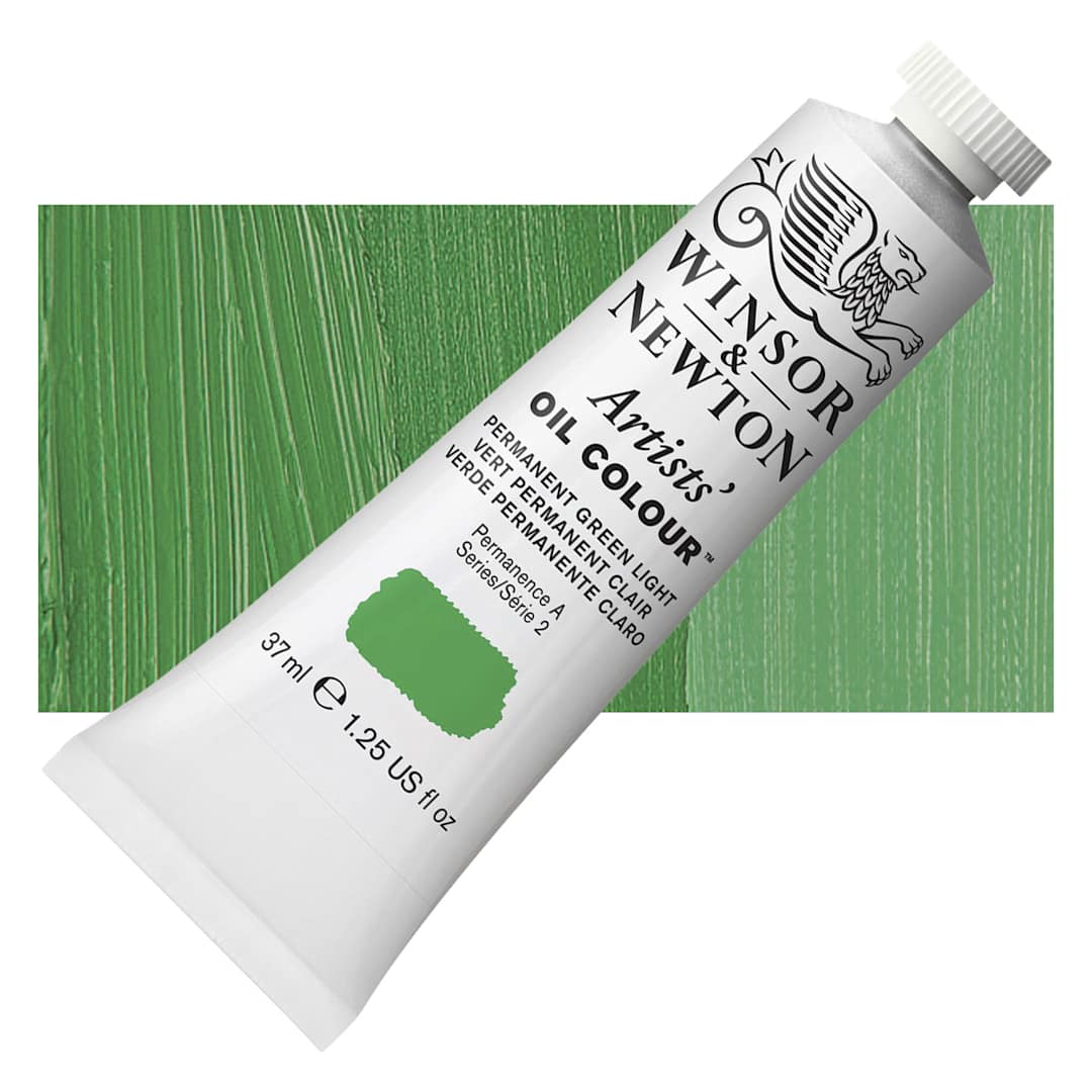 Open in modal - Winsor & Newton Artists' Oil Color - Permanent Green Light, 37 ml tube and swatch