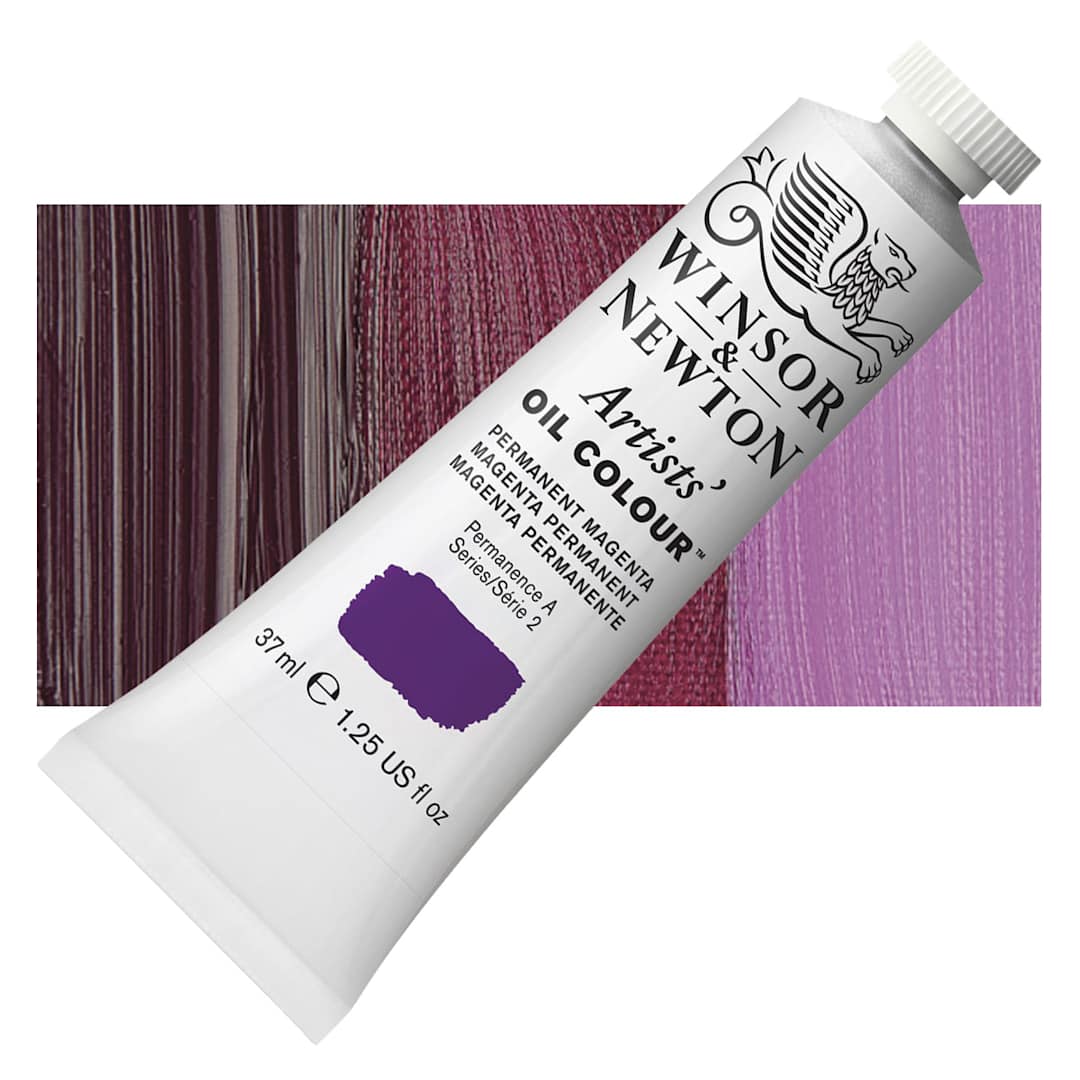 Open in modal - Winsor & Newton Artists' Oil Color - Permanent Magenta, 37 ml tube and swatch