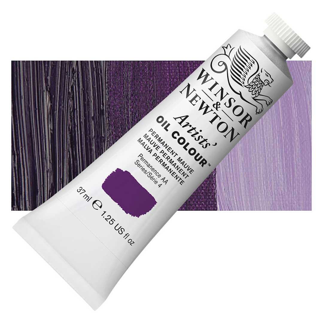 Open in modal - Winsor & Newton Artists' Oil Color - Permanent Mauve, 37 ml tube and swatch