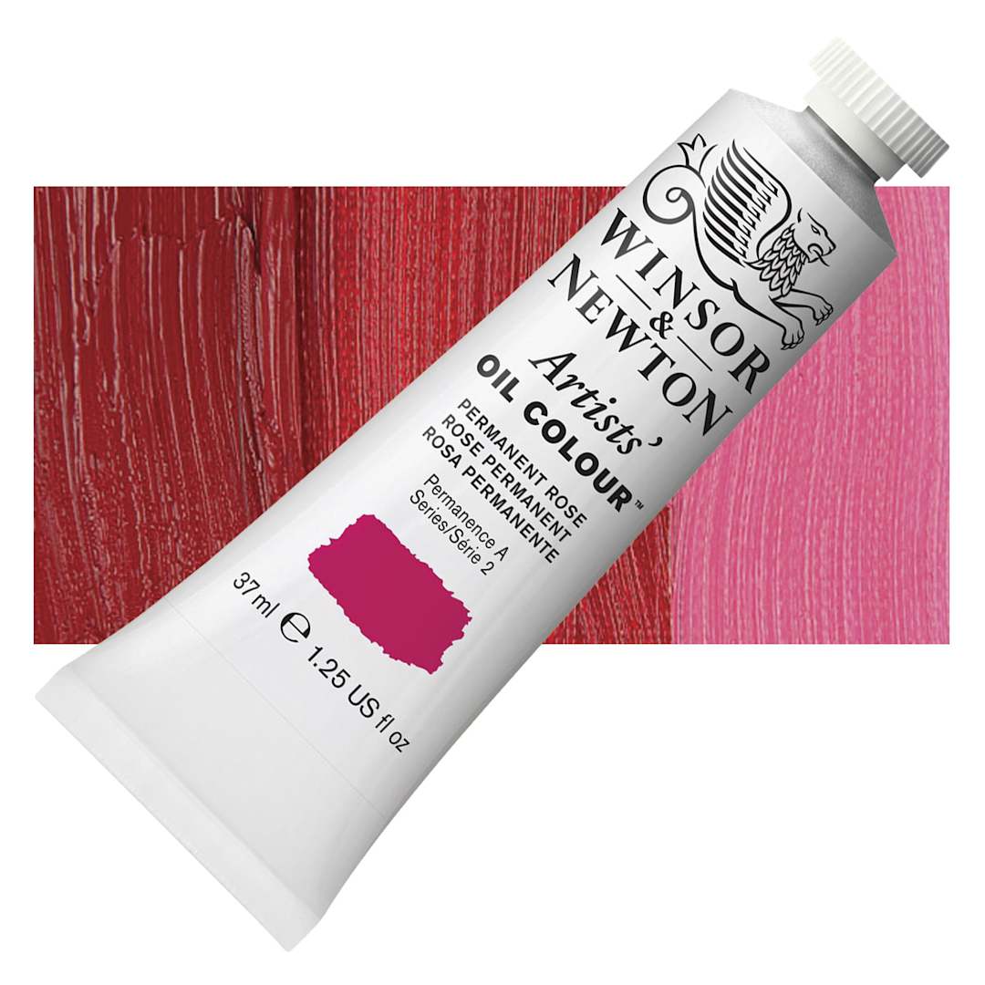 Open in modal - Winsor & Newton Artists' Oil Color - Permanent Rose, 37 ml tube and swatch