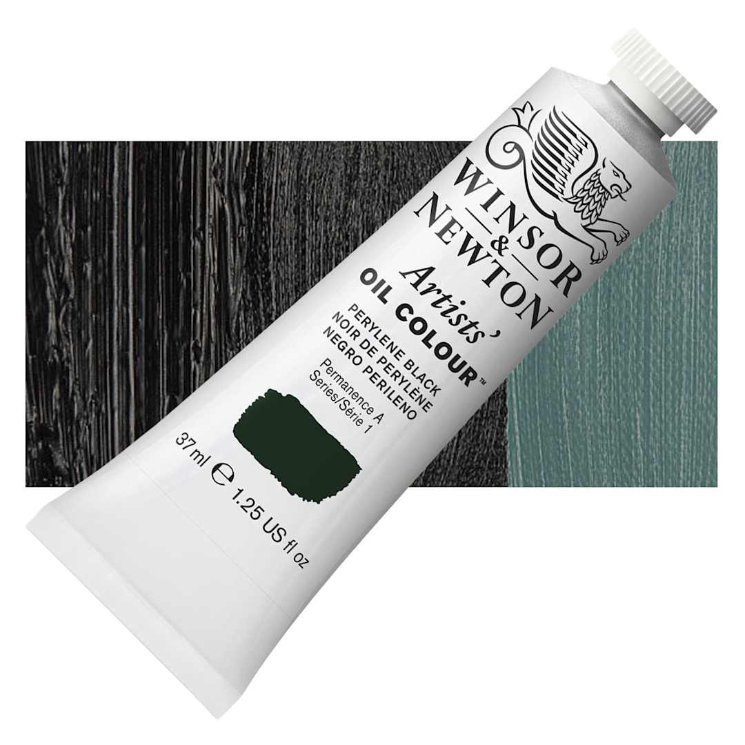 Open in modal - Winsor & Newton Artists' Oil Color - Perylene Black, 37 ml tube and swatch
