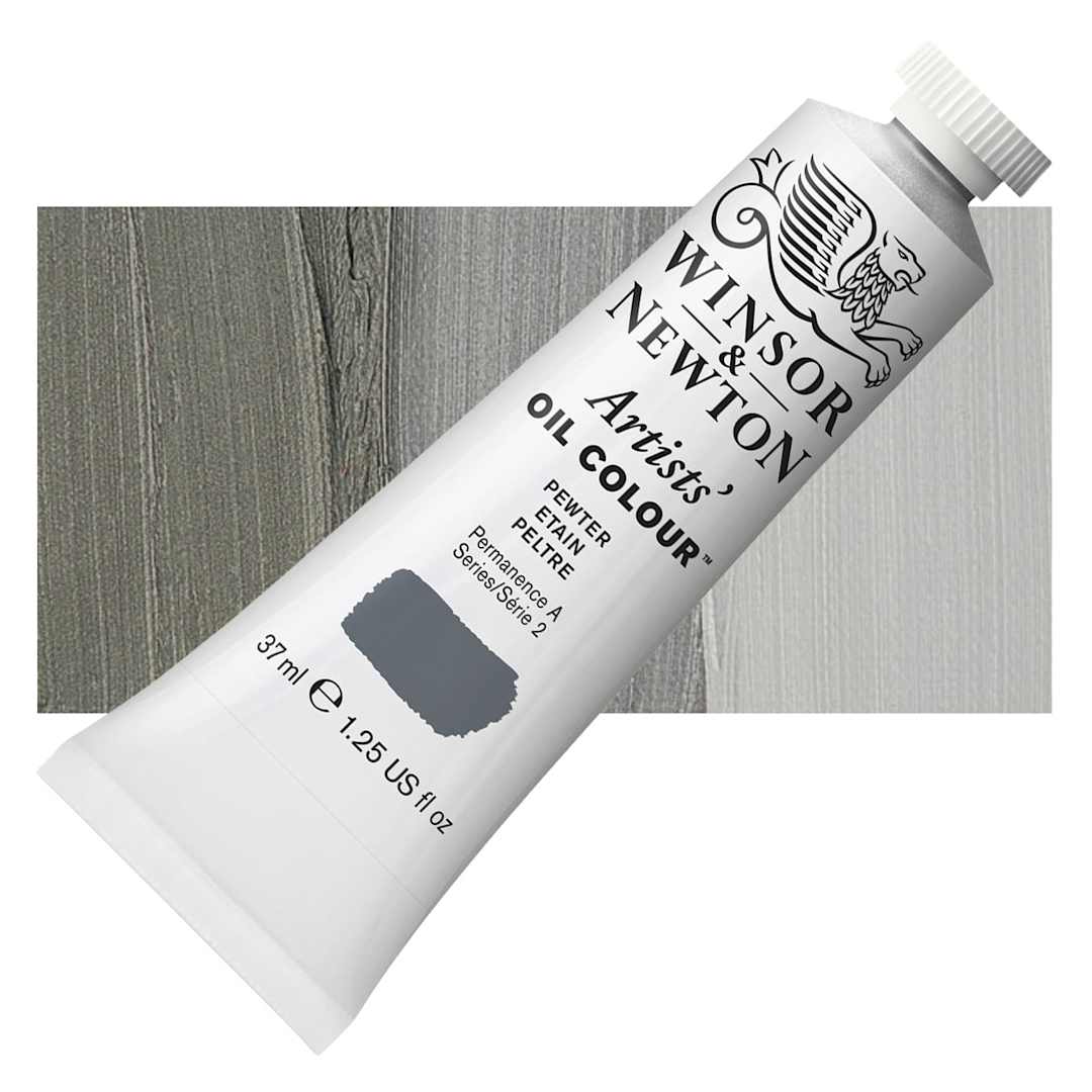 Open in modal - Winsor & Newton Artists' Oil Color - Pewter, 37 ml tube and swatch