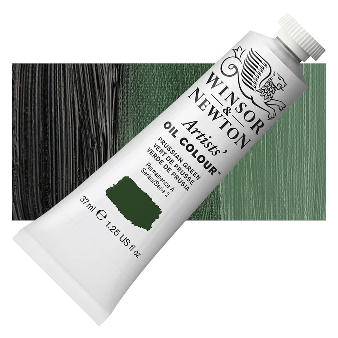 Open in modal - Winsor & Newton Artists' Oil Color - Prussian Green, 37 ml tube and swatch