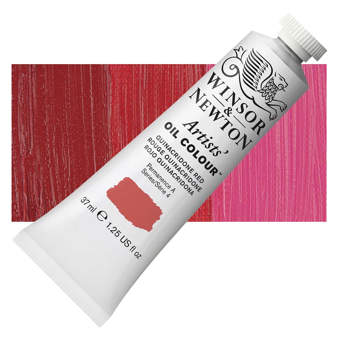 Open in modal - Winsor & Newton Artists' Oil Color - Quinacridone Red, 37 ml tube and swatch