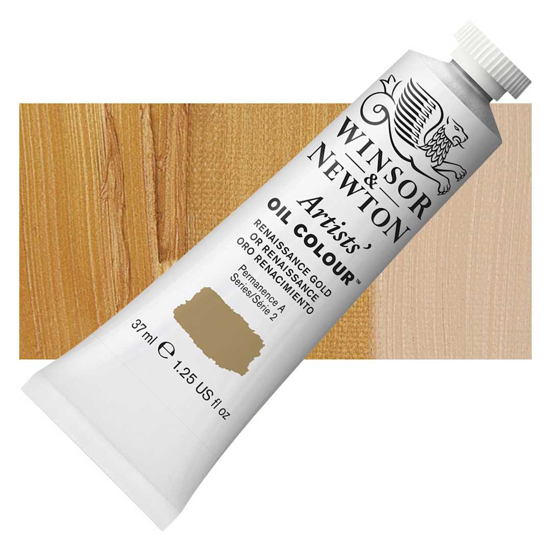 Open in modal - Winsor & Newton Artists' Oil Color - Renaissance Gold, 37 ml tube and swatch