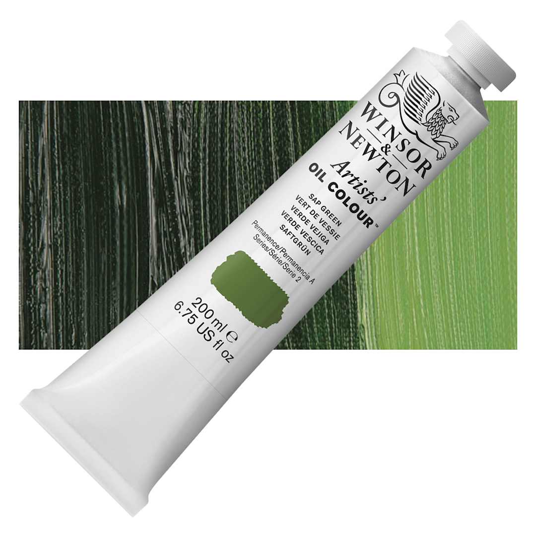Open in modal - Winsor & Newton Artists' Oil Color - Sap Green, 200 ml tube and swatch