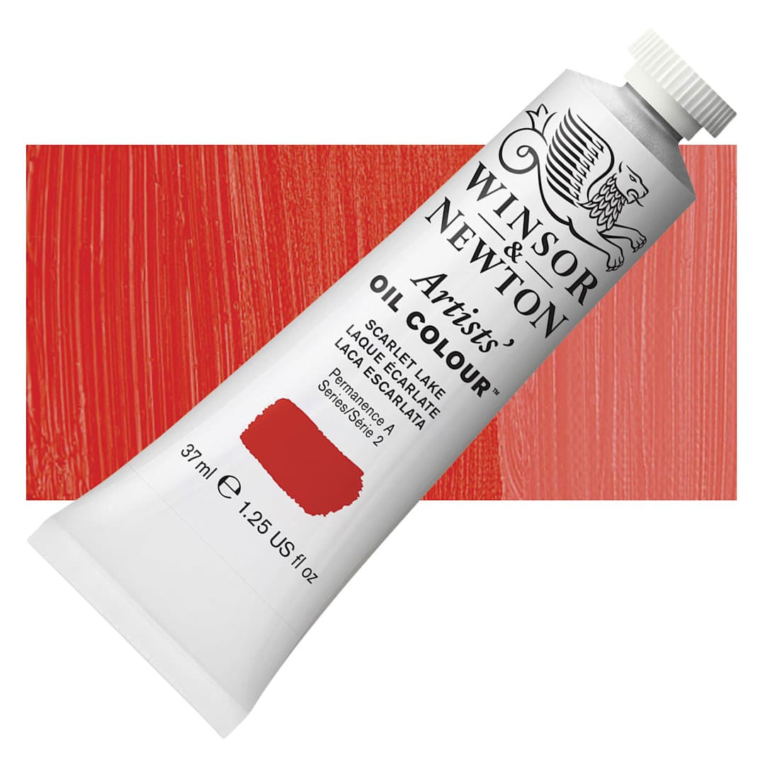Open in modal - Winsor & Newton Artists' Oil Color - Scarlet Lake, 37 ml tube and swatch
