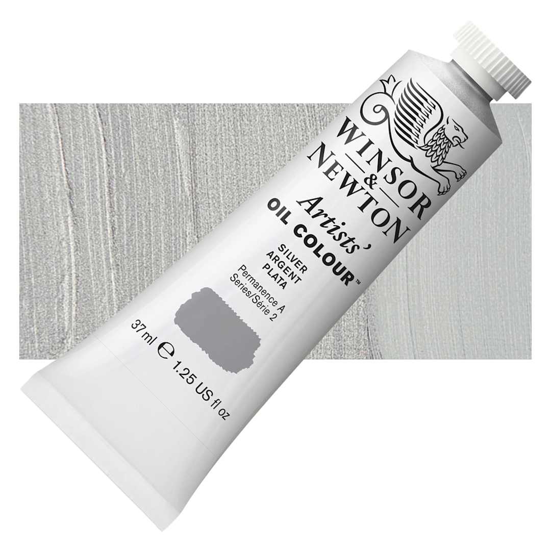 Open in modal - Winsor & Newton Artists' Oil Color - Silver, 37 ml tube and swatch