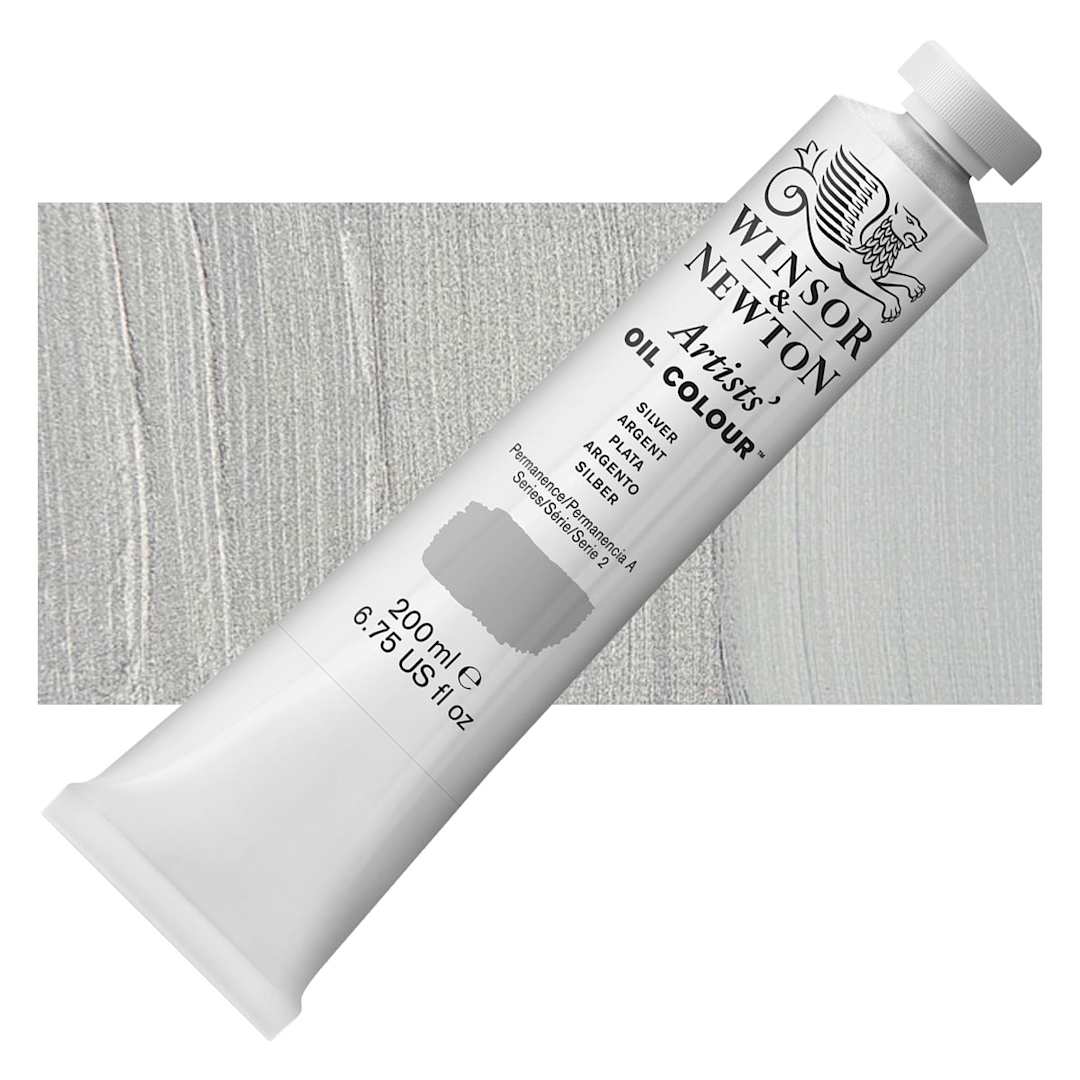 Open in modal - Winsor & Newton Artists' Oil Color - Silver, 200 ml tube and swatch