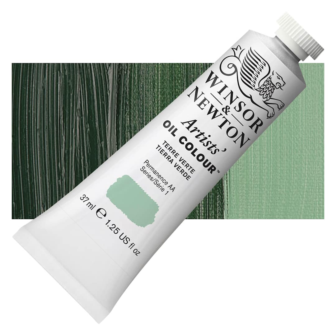 Open in modal - Winsor & Newton Artists' Oil Color - Terre Verte, 37 ml tube and swatch