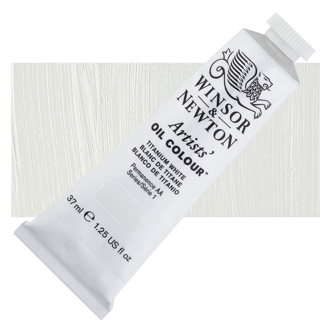 Open in modal - Winsor & Newton Artists' Oil Color - Titanium White, 37 ml tube and swatch