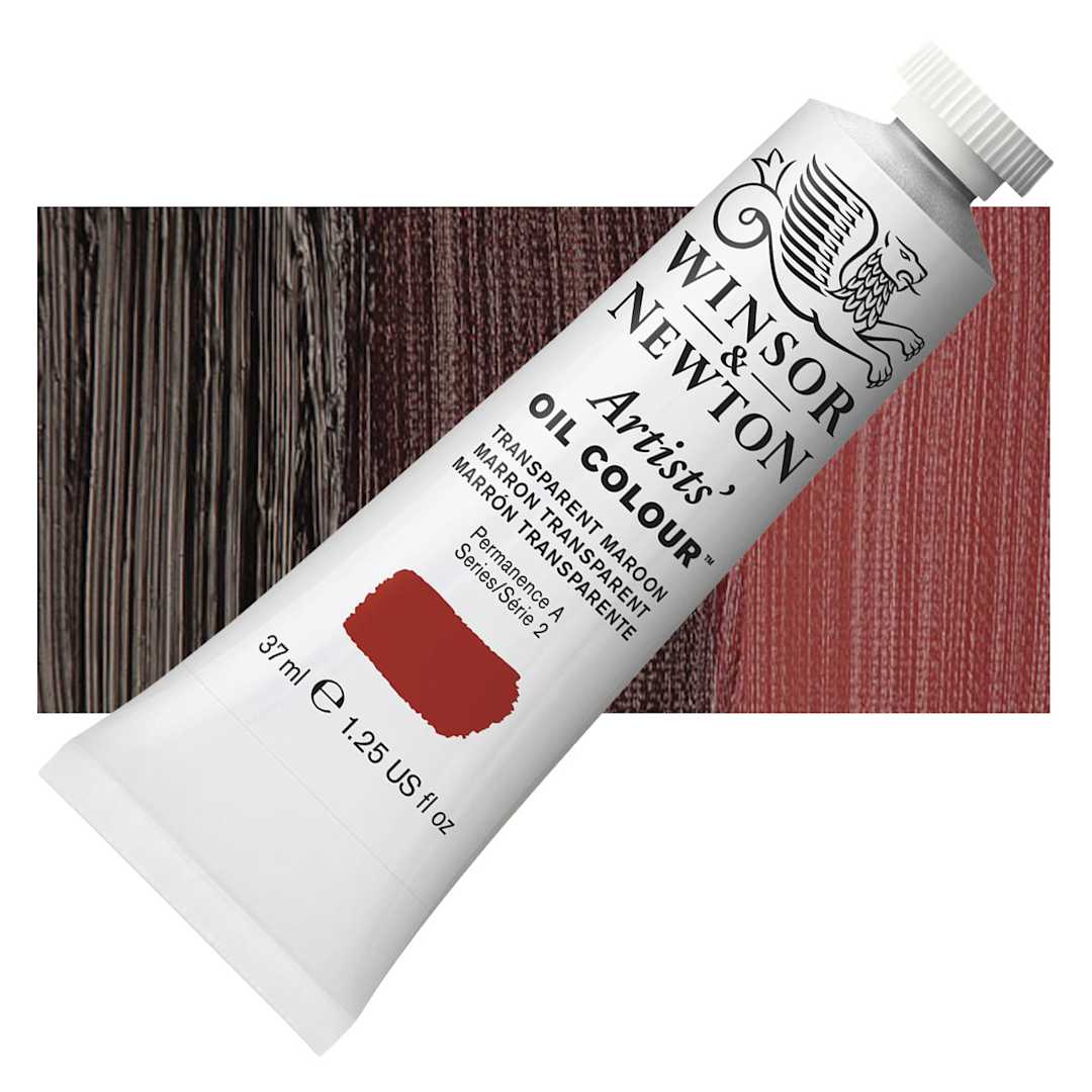 Open in modal - Winsor & Newton Artists' Oil Color - Transparent Maroon, 37 ml tube and swatch