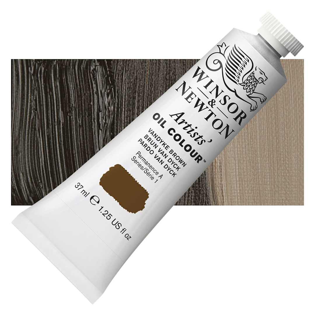 Open in modal - Winsor & Newton Artists' Oil Color - Van Dyke Brown, 37 ml tube and swatch