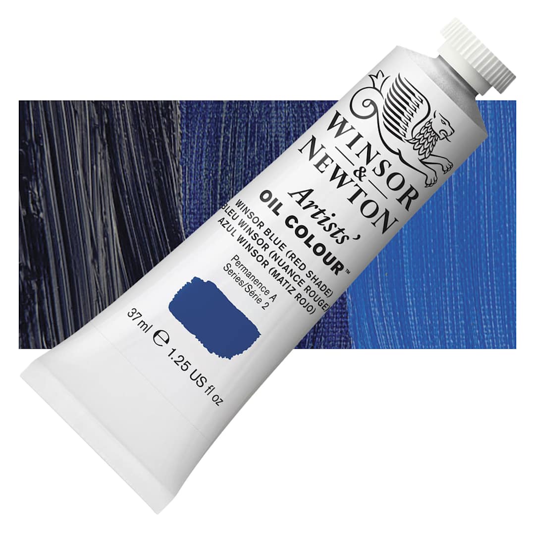 Open in modal - Winsor & Newton Artists' Oil Color - Winsor Blue Red Shade, 37 ml tube and swatch